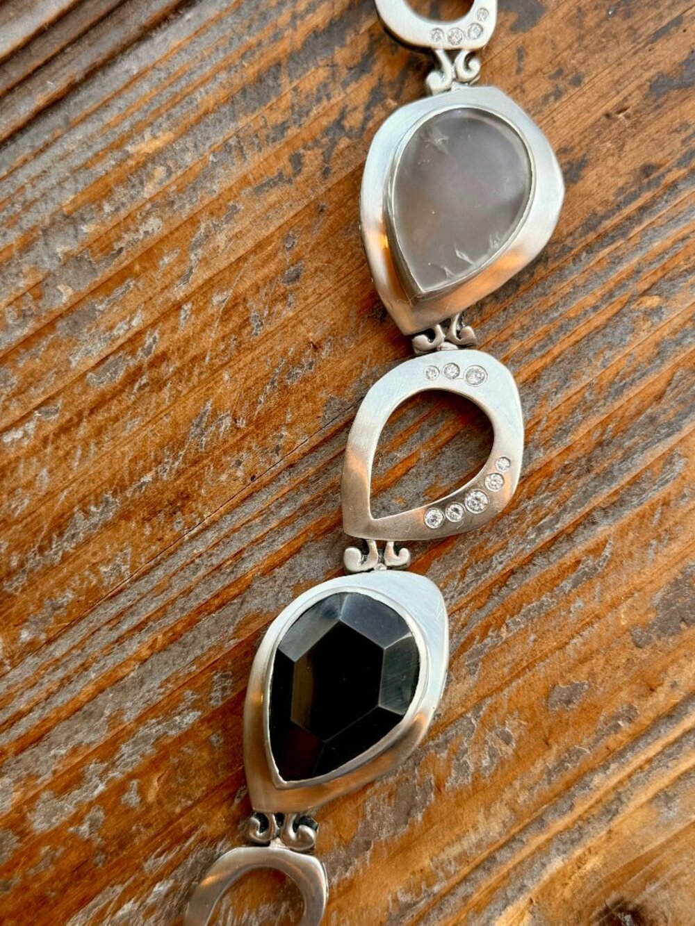 Silpada B2713 Tuxedo Bracelet Sterling Silver CZ Crystal Hematite 925 8.5"